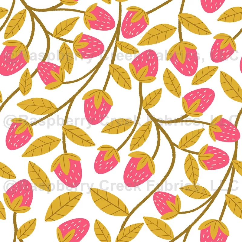Strawberry Seamless Pattern with Wild Berries and Leaves