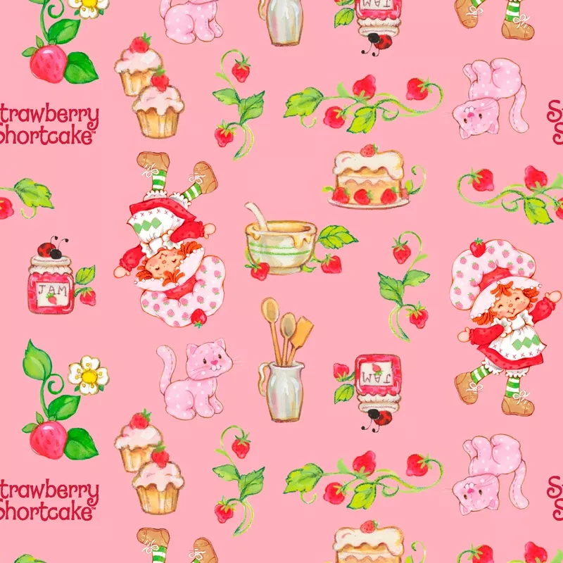 strawberry-shortcake-desserts-on-pink-fabric Strawberry Shortcake Desserts on Pink Fabric