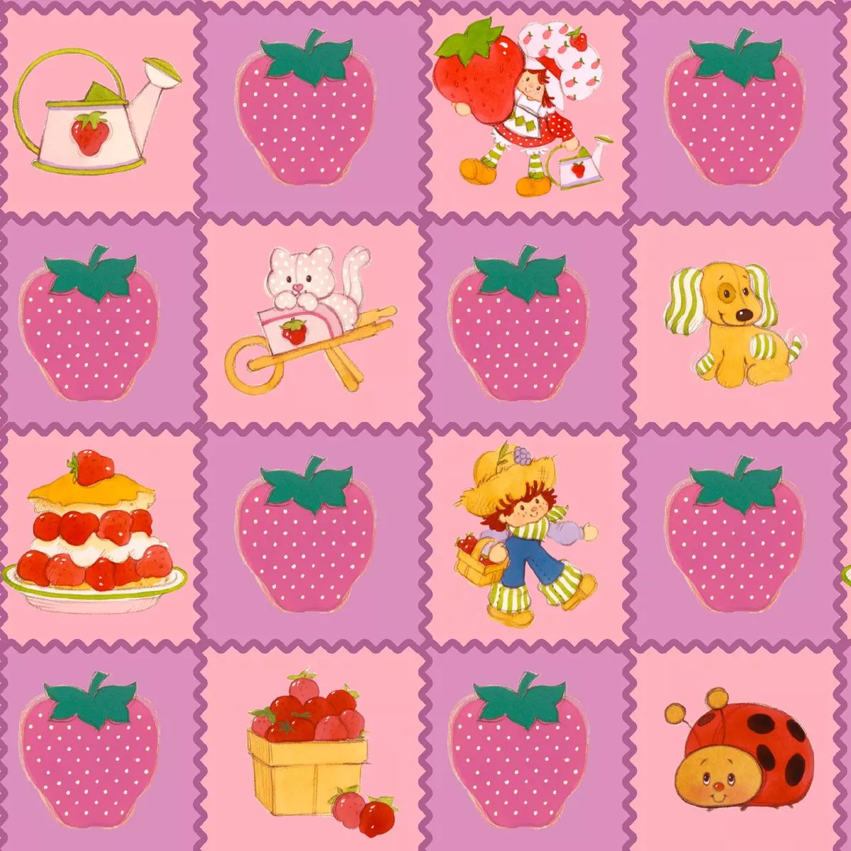 Strawberry Shortcake Patchwork on Purple Fabric