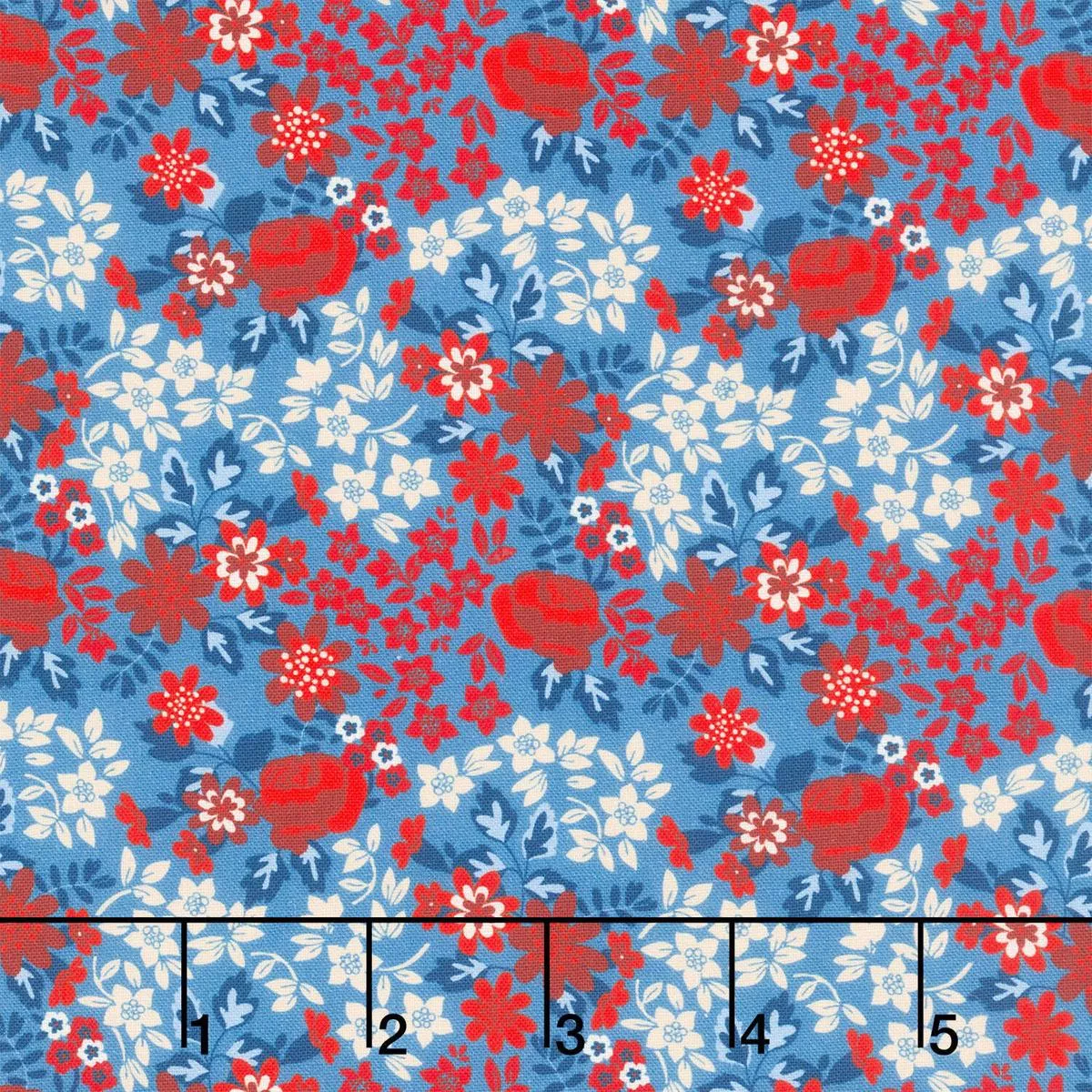 stripes-stars-rose-floral-blue-multi-yardage Stripes and Stars – Rose Floral Blue Multi Yardage