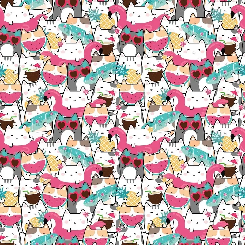 summertime-cats-packed-cats-fabric Summertime Cats Packed Cats Fabric