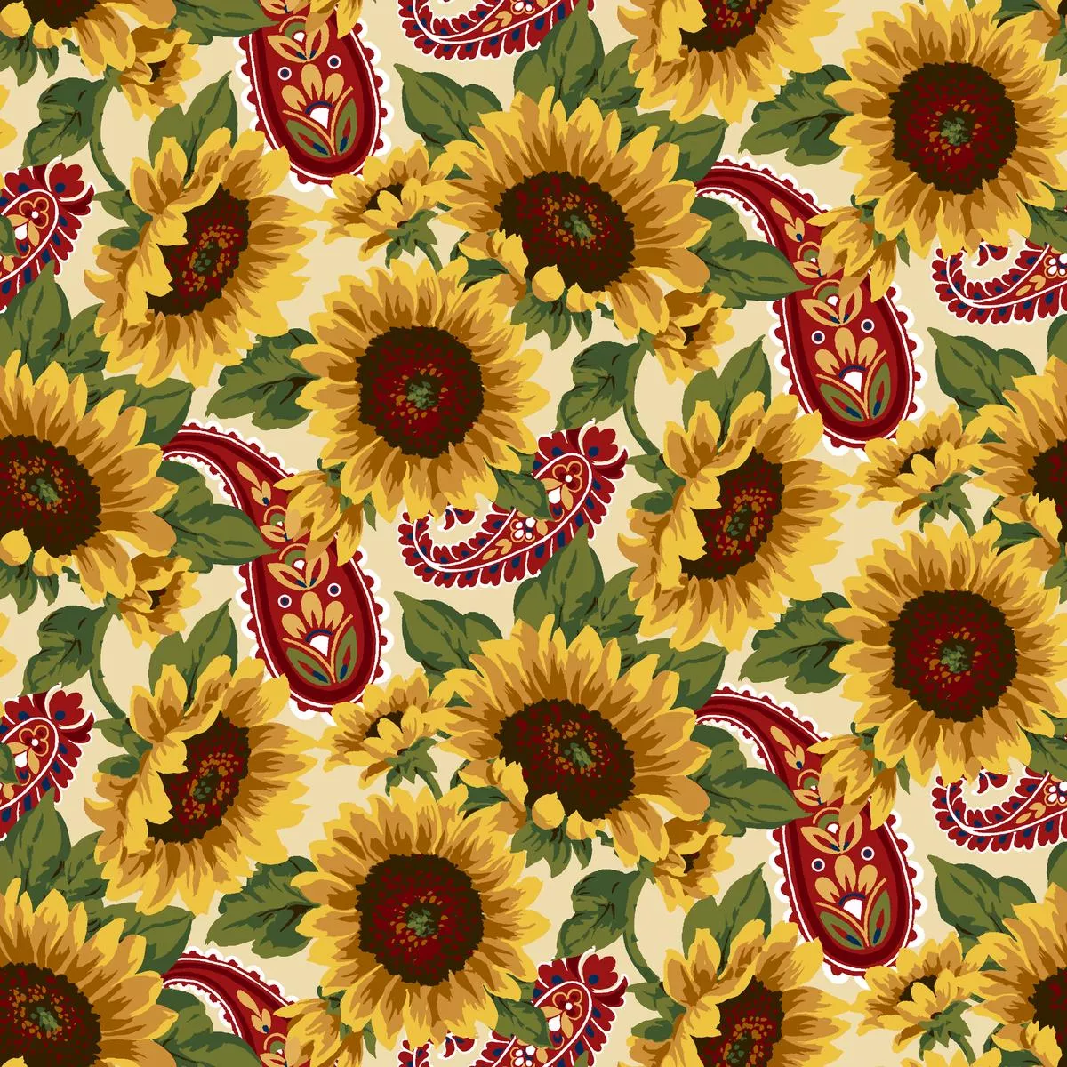 sunflower-paisley-floral-fabric Sunflower and Paisley Floral Fabric