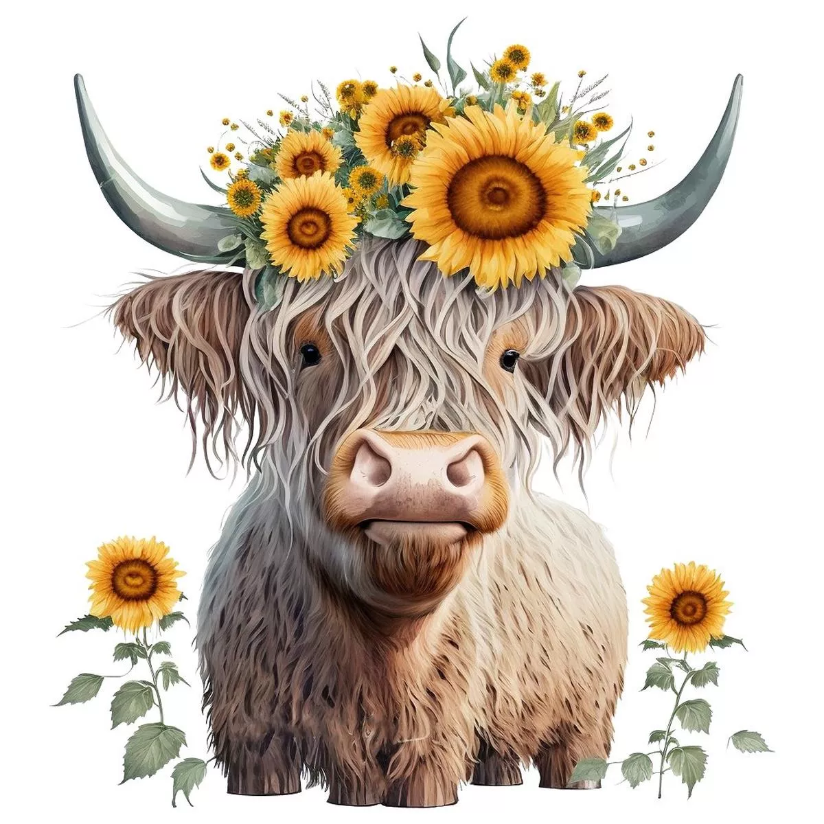 sunflowers-highland-cows-3-fabric-panel Sunflowers & Highland Cows #3 Fabric Panel