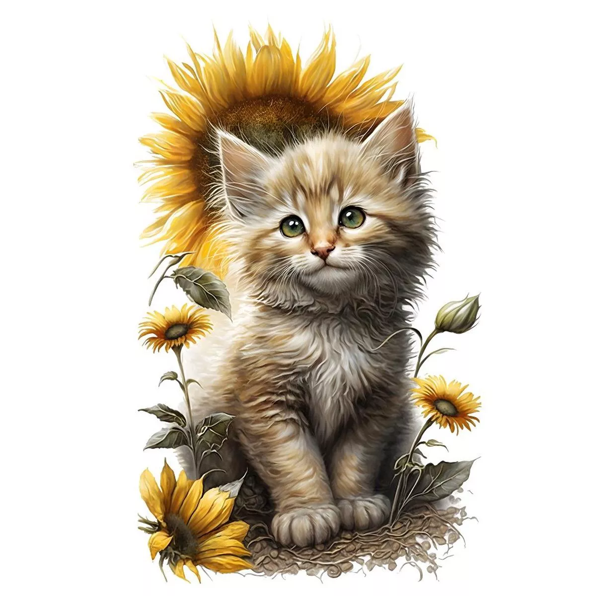 Sunflowers & Kittens #5 Fabric Panel