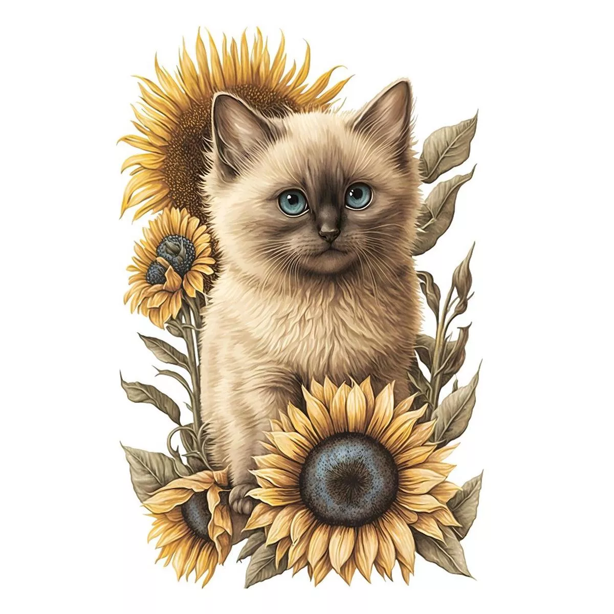 Sunflowers & Kittens Balinese Fabric Panel