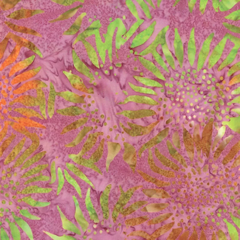 Sunflowers Plum/Multi Bali Sunflower Daze Batik Fabric