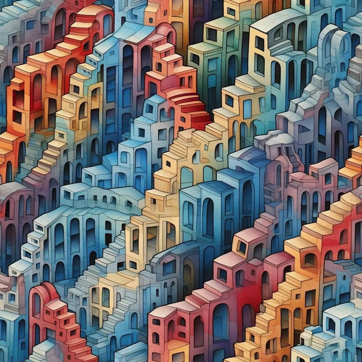Surreal Staircases Pattern 6 Quilting Cotton Fabric