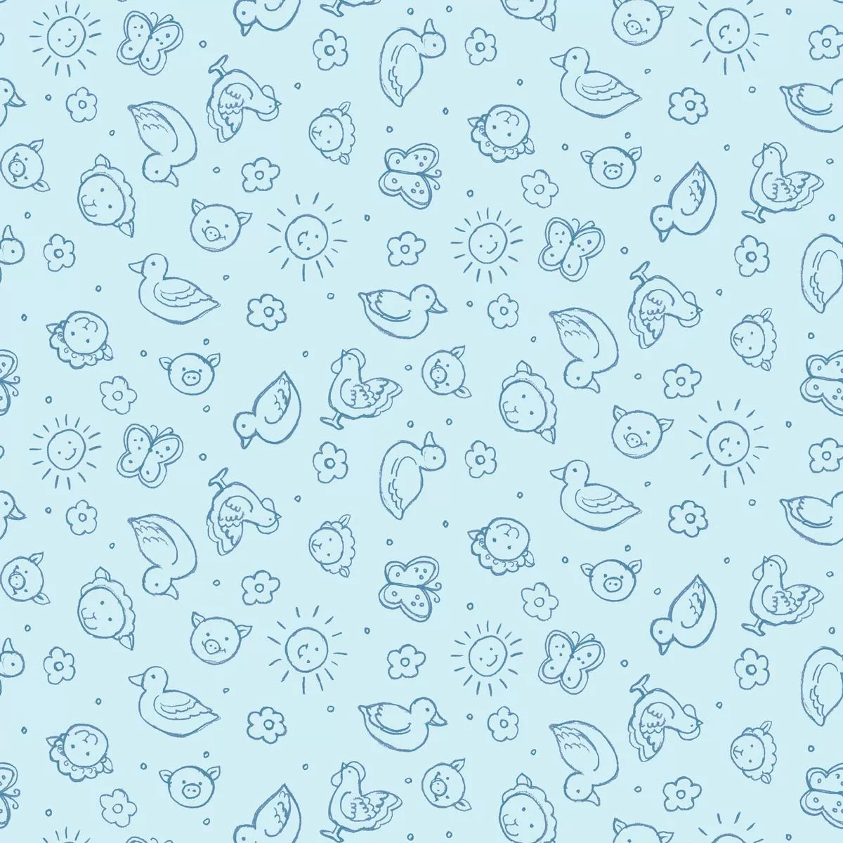susan-winget-barnyard-animal-doodle-on-sky-fabric Susan Winget Barnyard Animal Doodle on Sky Fabric