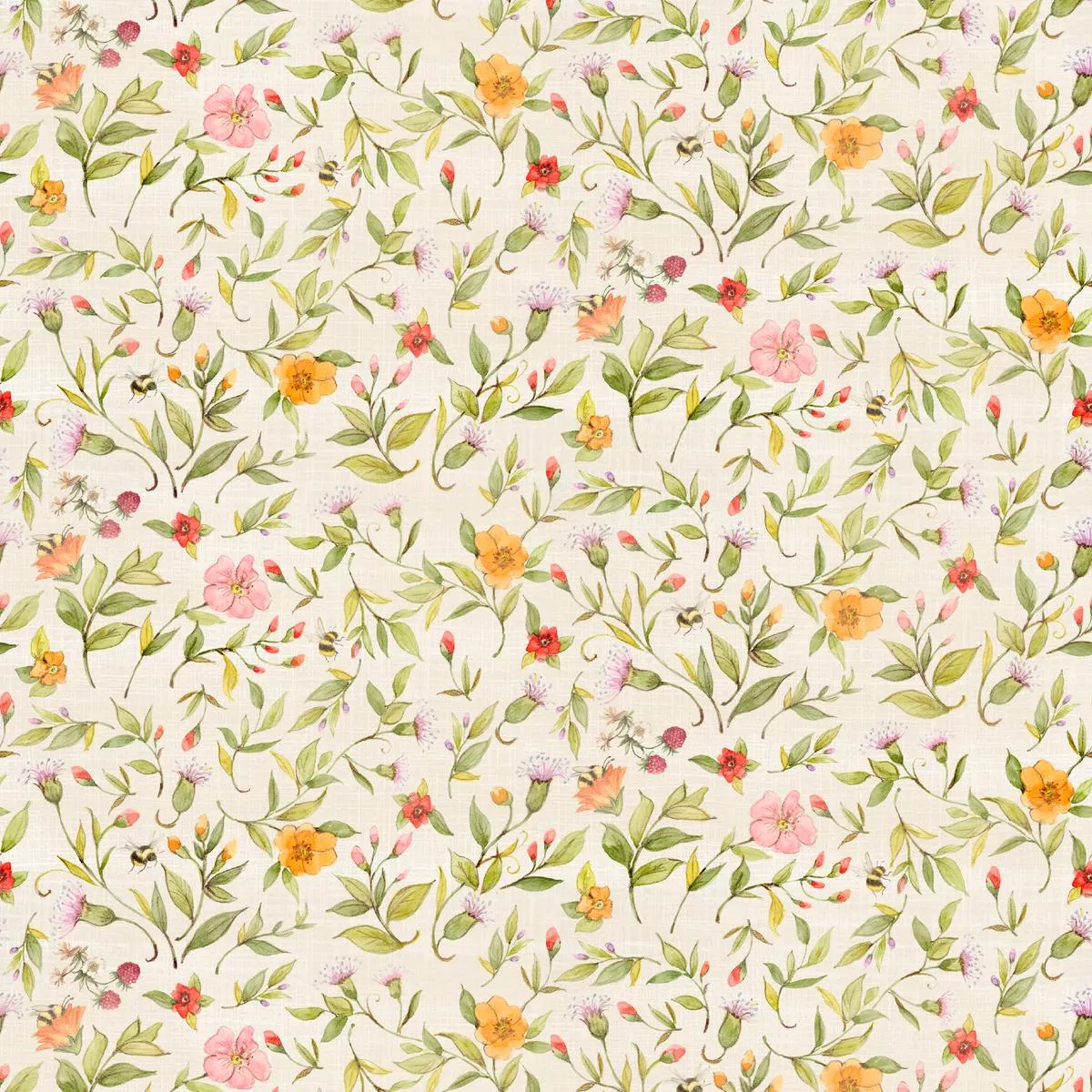 Susan Winget Bee Floral on Ivory Fabric
