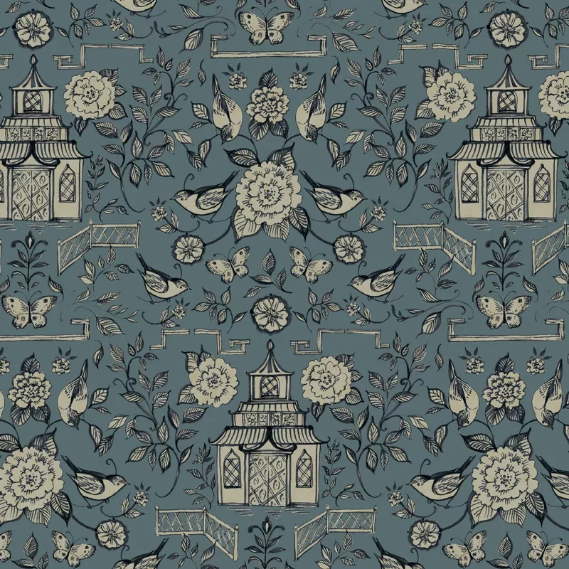 susan-winget-eastern-garden-teal-pagoda-fabric Susan Winget – Eastern Garden – Teal Pagoda Fabric