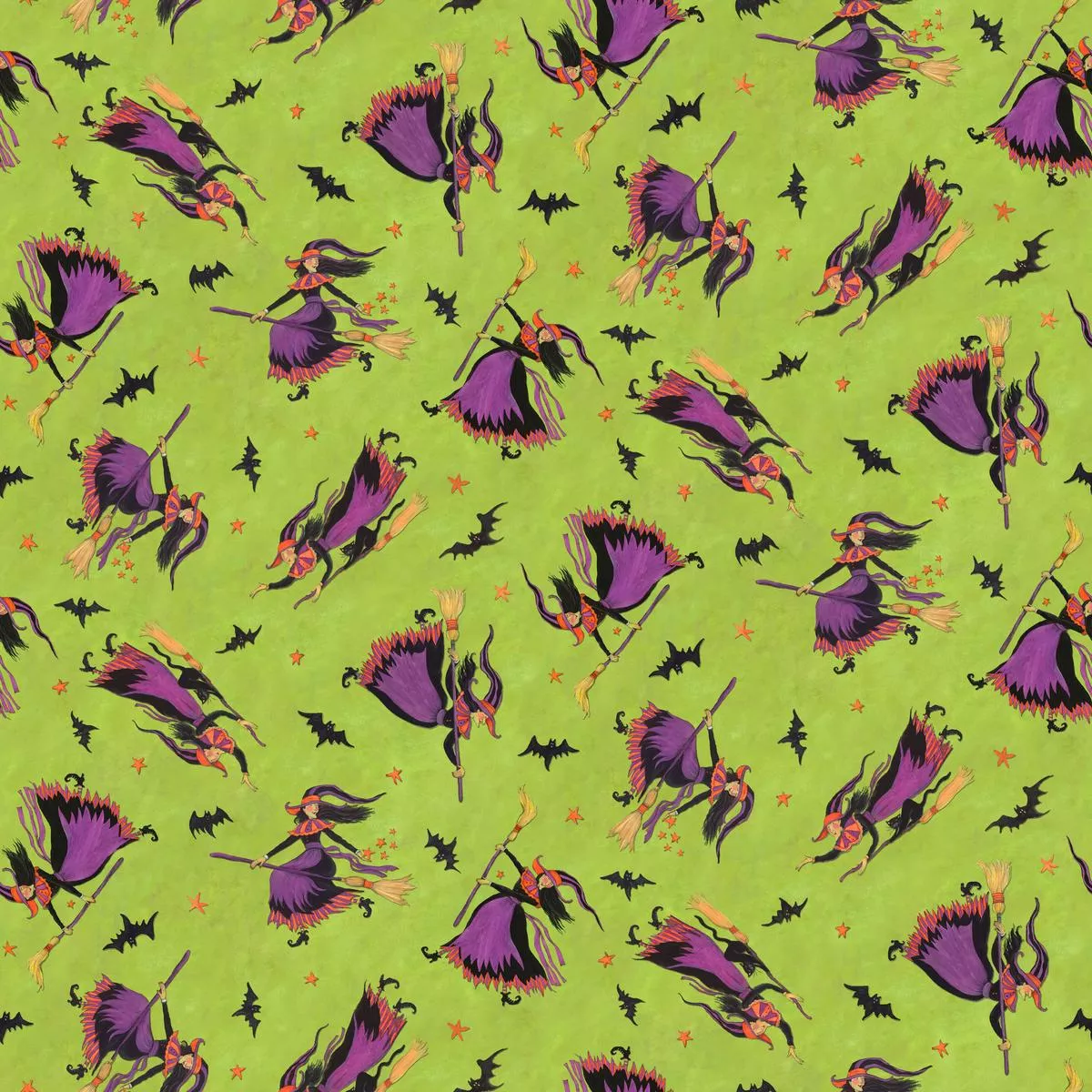 susan-winget-enchanted-witches-on-green-fabric Susan Winget Enchanted Witches on Green Fabric