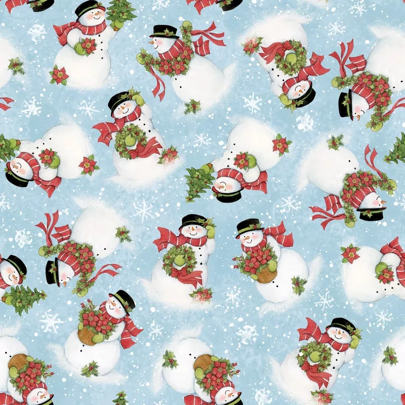 susan-winget-festive-snowmen-blue-fabric Susan Winget Festive Snowmen Blue Fabric