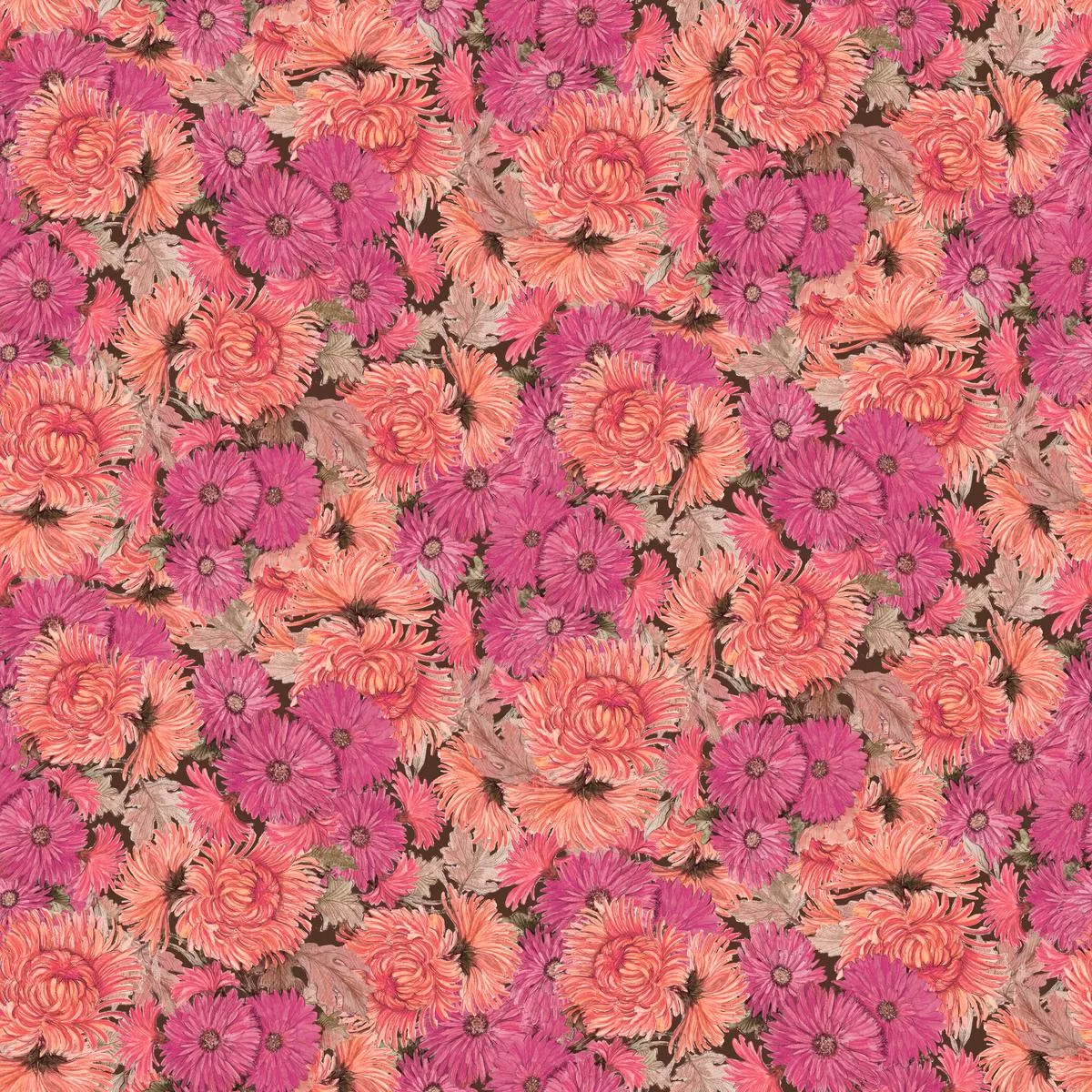 Susan Winget Packed Mums on Plum Fabric