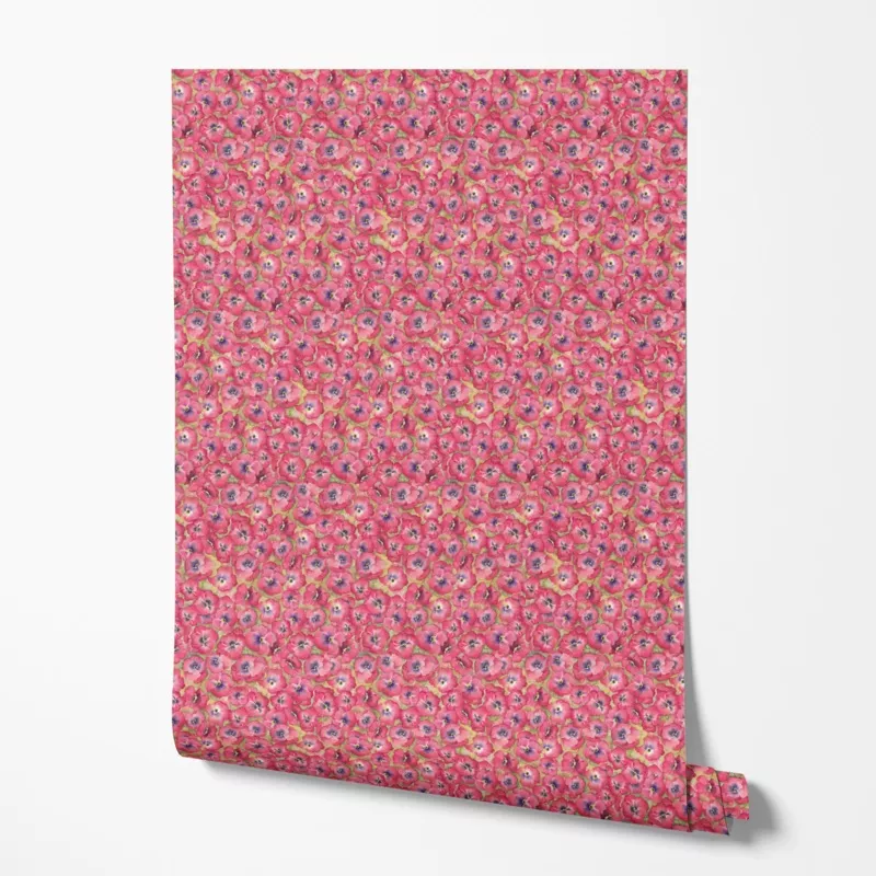 susan-winget-packed-pansies-on-pink-wallpaper Susan Winget Packed Pansies on Pink Wallpaper
