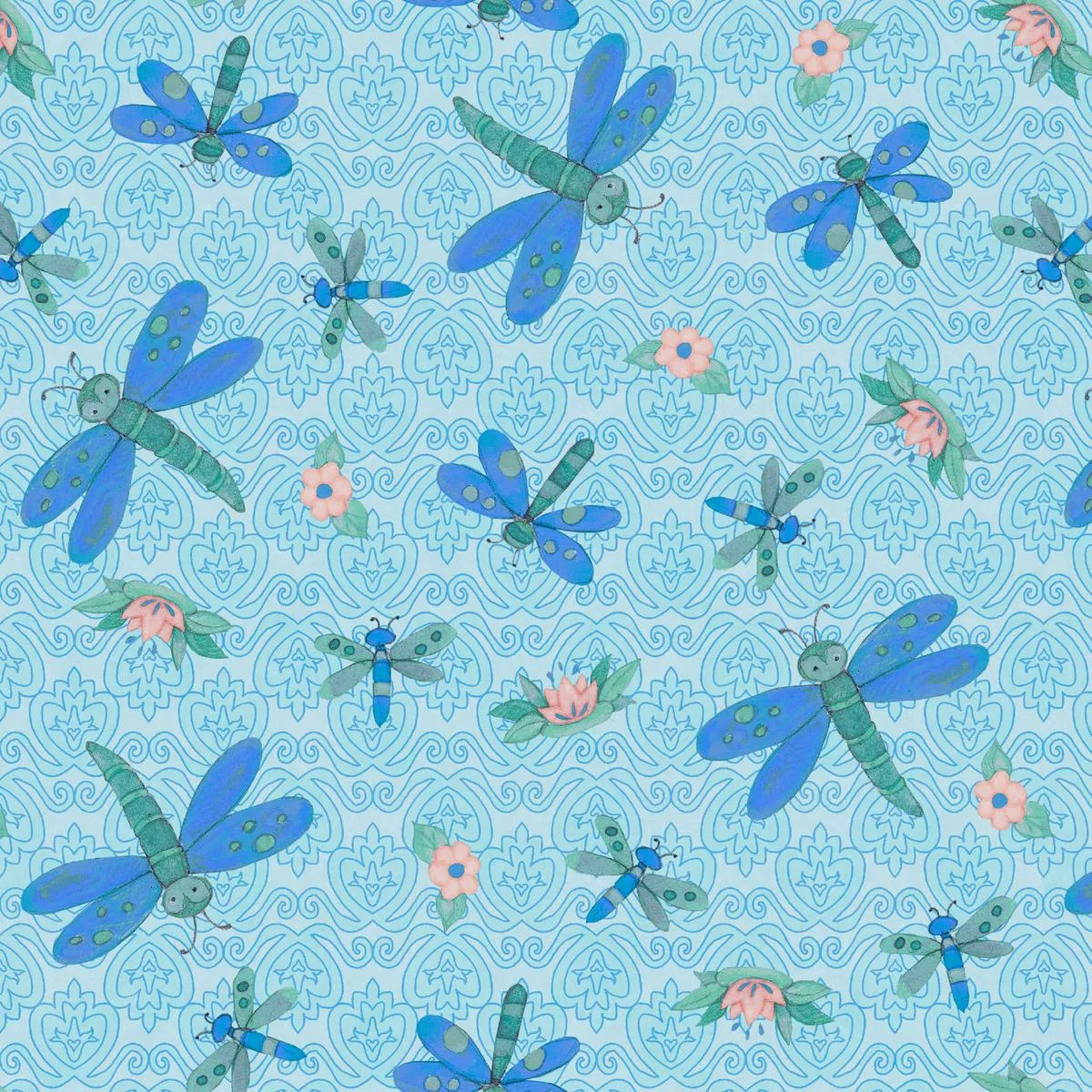 susan-winget-whimsical-dragonfly-on-sky-fabric Susan Winget Whimsical Dragonfly on Sky Fabric