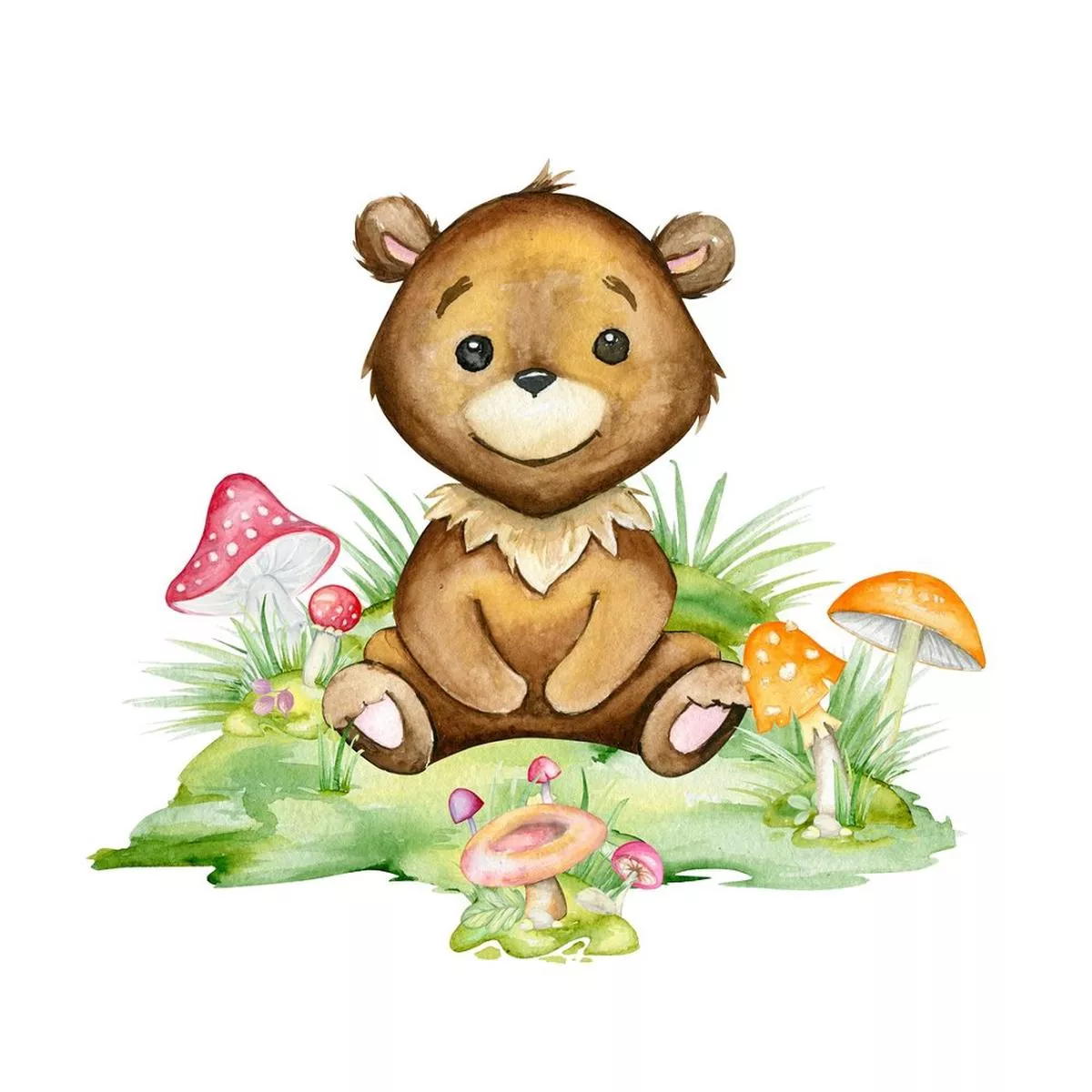 sweet-bear-in-forest-fabric-panel Sweet Bear In The Forest Fabric Panel