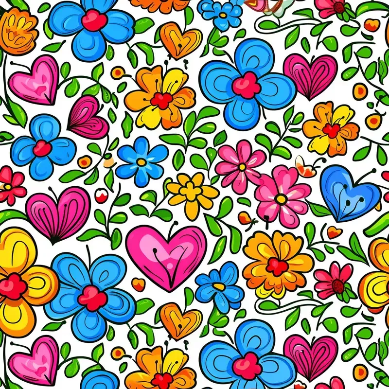 sweet-floral-doodle-hearts-pattern-6-fabric Sweet Floral Doodle Hearts Pattern #6 Fabric