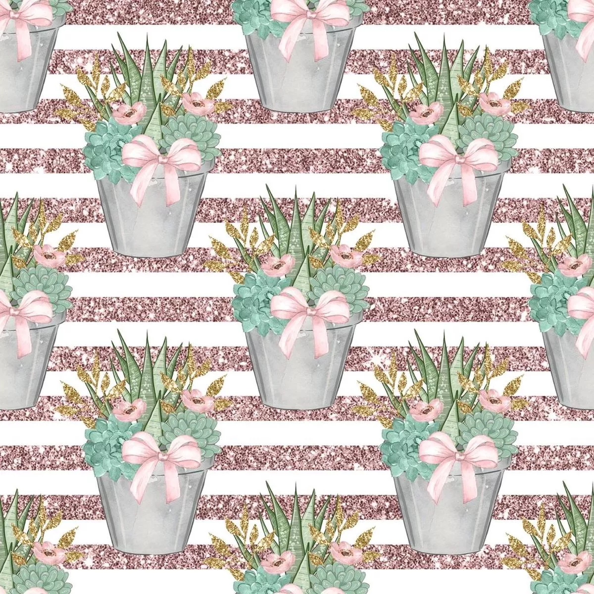 Sweet Succulents Pattern #1 Fabric – White