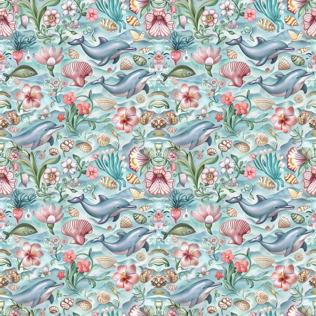 Swimming with Dolphins Pattern 9 Quilting Cotton Fabric