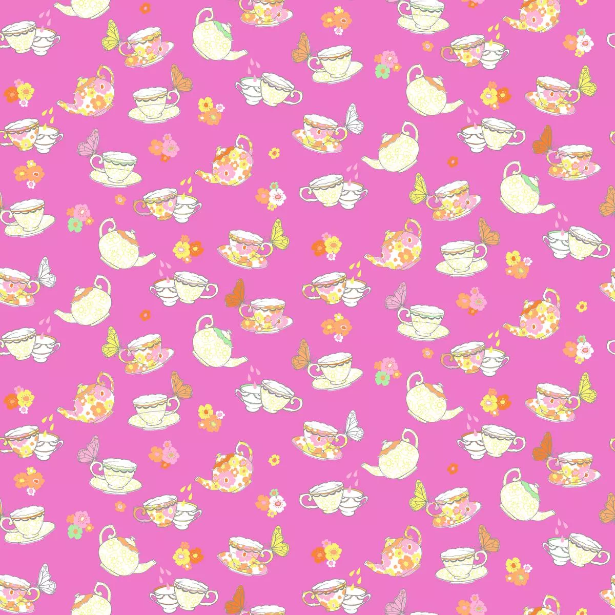 tea-party-on-magenta-fabric Tea Party on Magenta Fabric