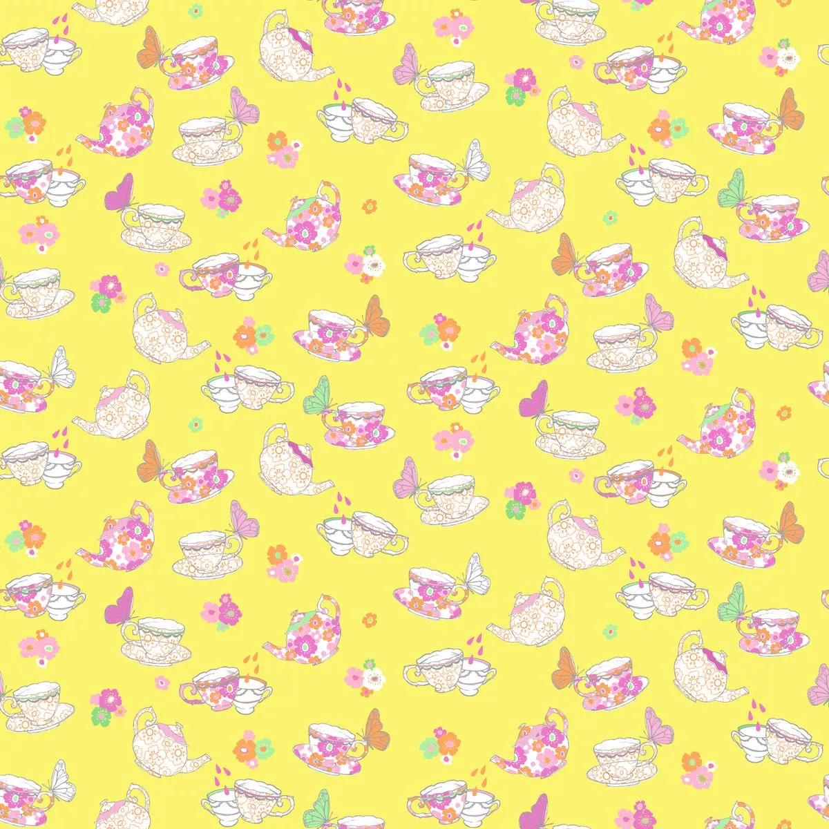tea-party-on-yellow-fabric Tea Party on Yellow Fabric