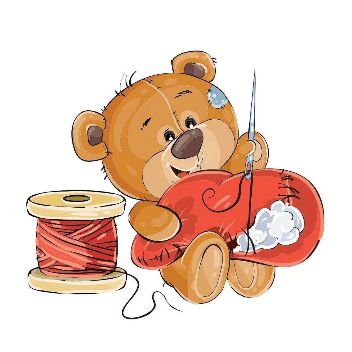 teddy-bear-tailor-sewing-pillow-fabric-panel Teddy Bear Tailor Sewing A Pillow Fabric Panel