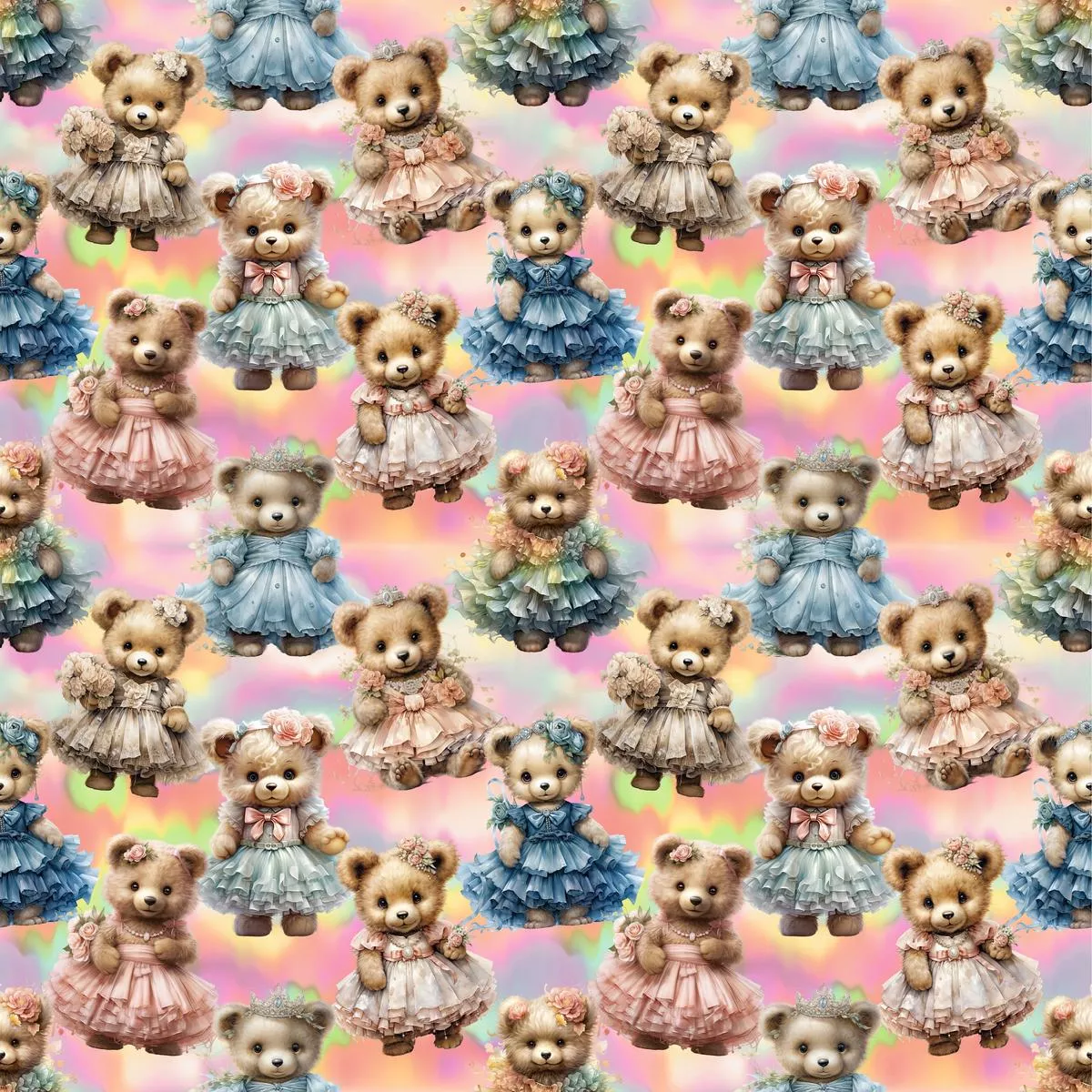 teddy-bears-in-dresses-fabric Teddy Bears in Dresses Fabric