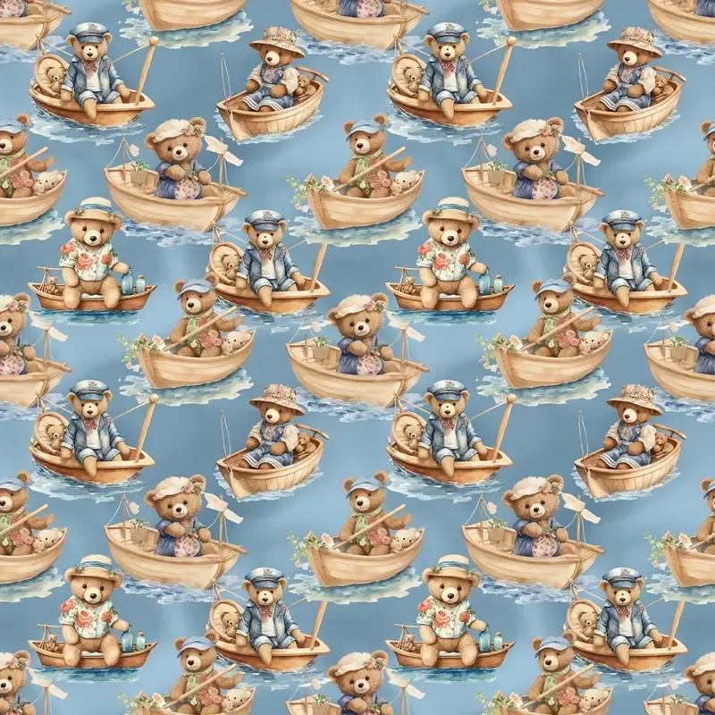 Teddy Bears & Row Boats #2 Fabric