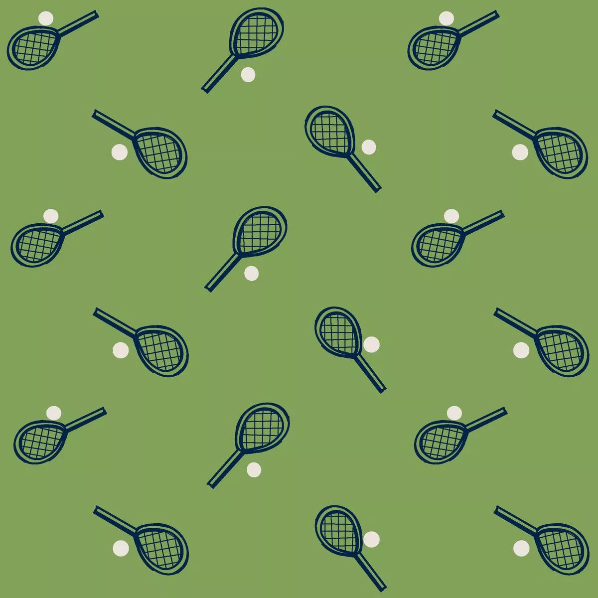 Tennis Match on Light Green Fabric