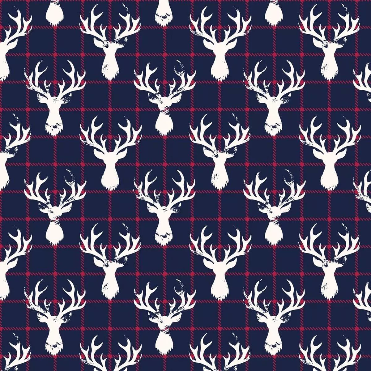 textured-deer-head-silhouettes-fabric-dark-blue-checkered Textured Deer Head Silhouettes Fabric – Dark Blue Checkered