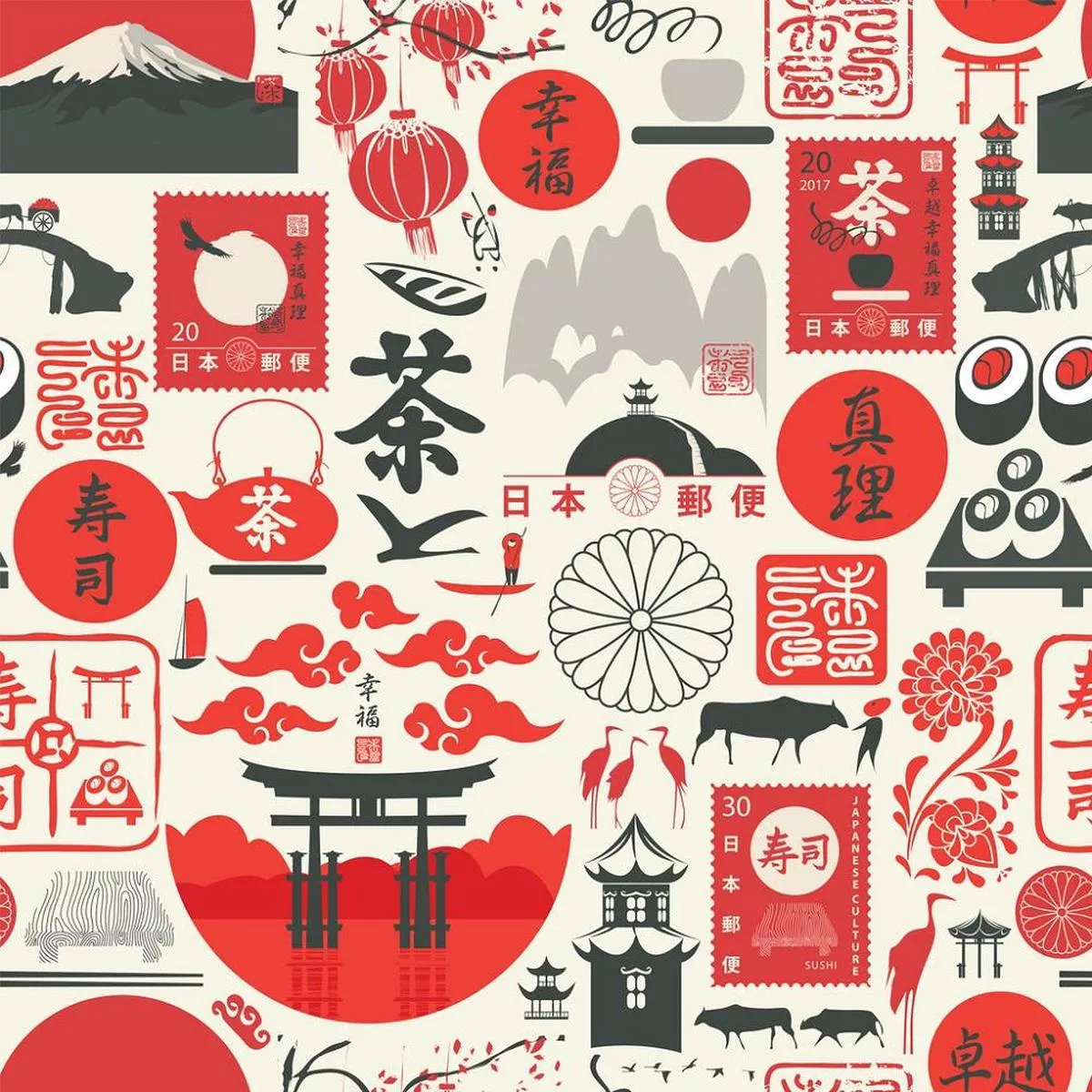 Theme of Japan Fabric – Tan