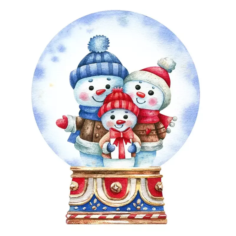three-snowman-in-snowglobe-fabric-panel Three Snowman in Snowglobe Fabric Panel