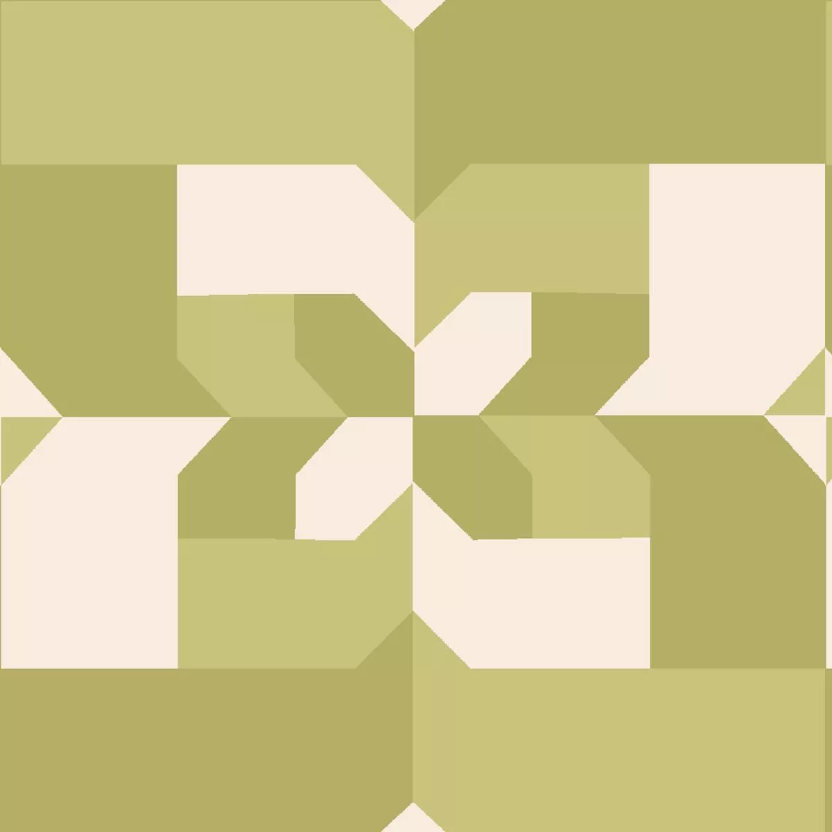 Tile Bloom on Green Fabric
