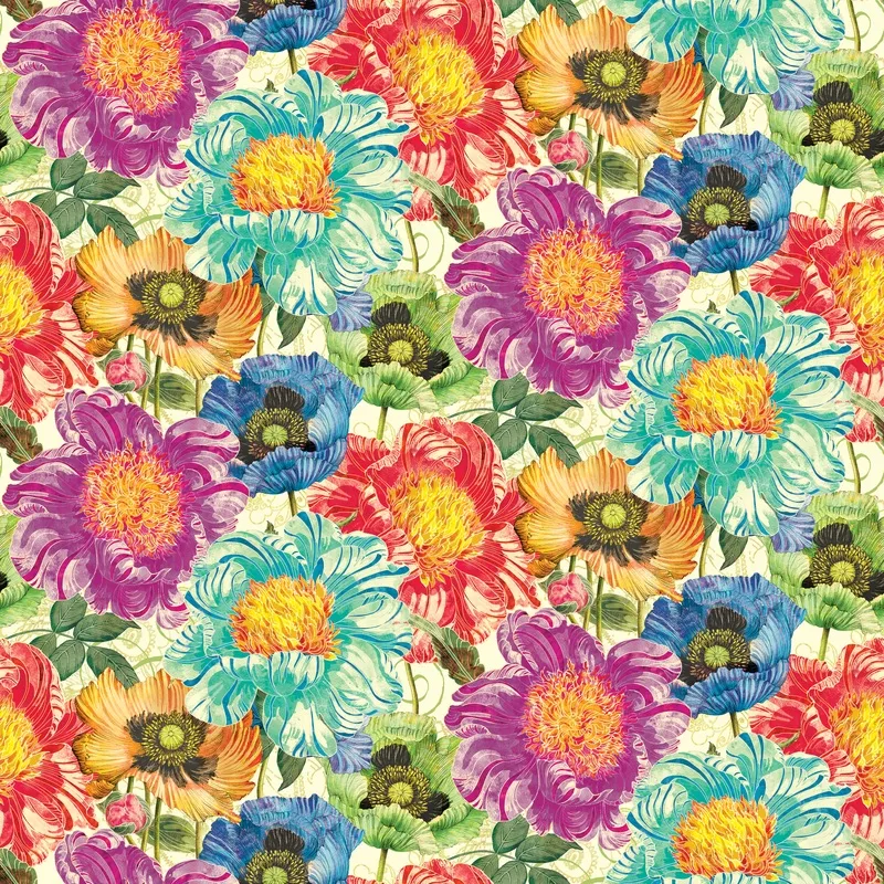Tim Coffey – Vivid Bloom – Multicolor Poppy Fabric