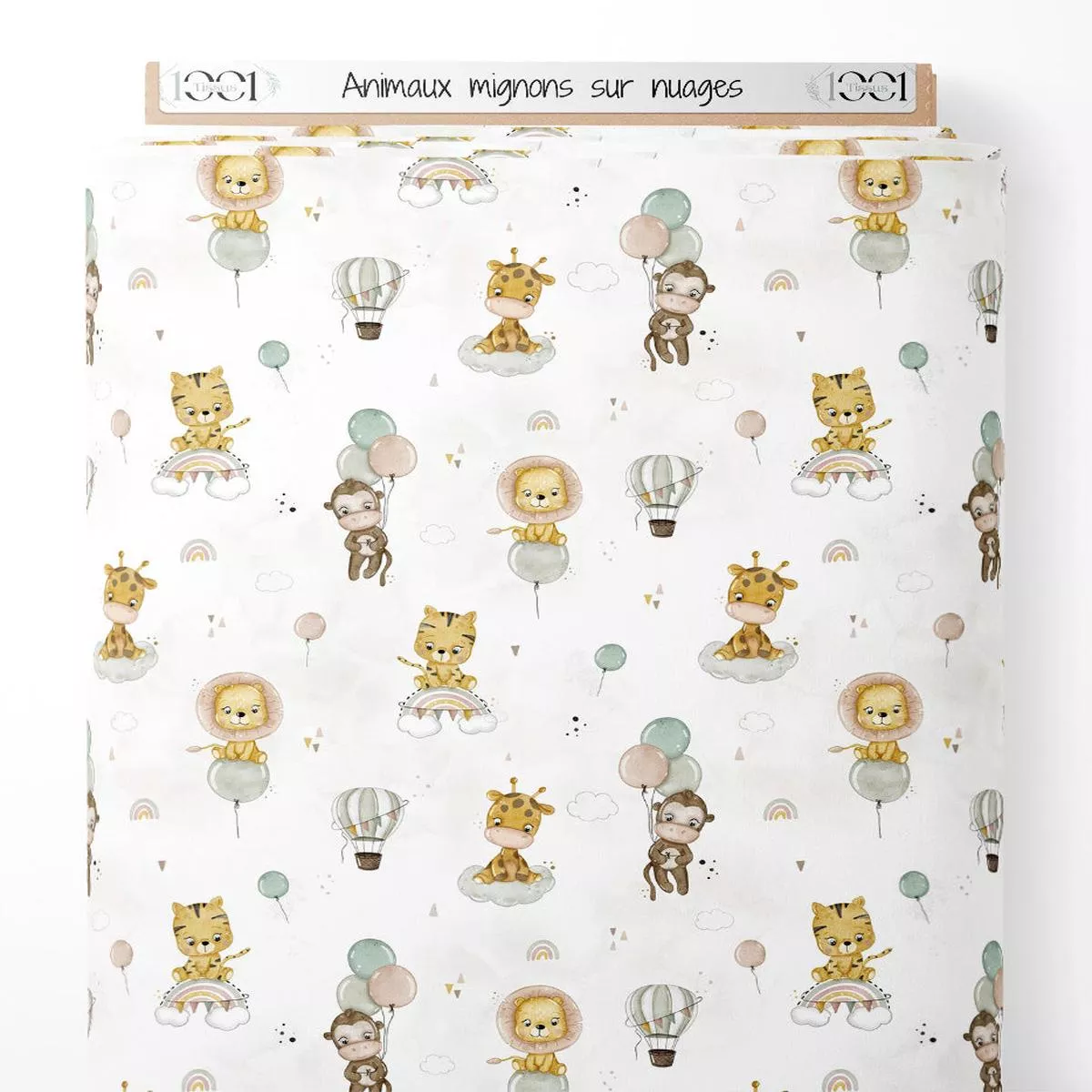 tissu-animaux-mignons-sur-nuages Tissu – Animaux mignons sur nuages