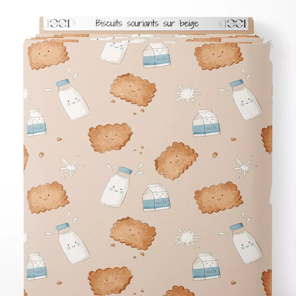 tissu-biscuits-souriants-sur-beige Tissu – Biscuits souriants sur beige