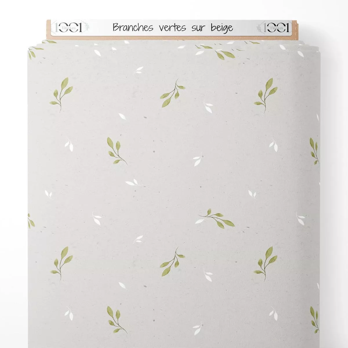 tissu-branches-vertes-sur-beige Tissu – Branches vertes sur beige