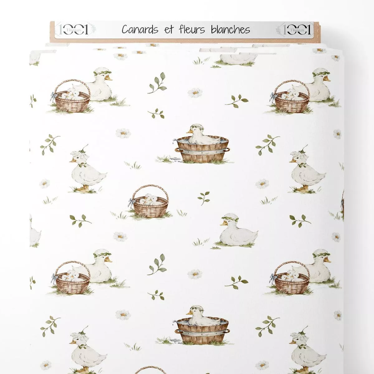 tissu-canards-et-fleurs-blanches Tissu – Canards et fleurs blanches