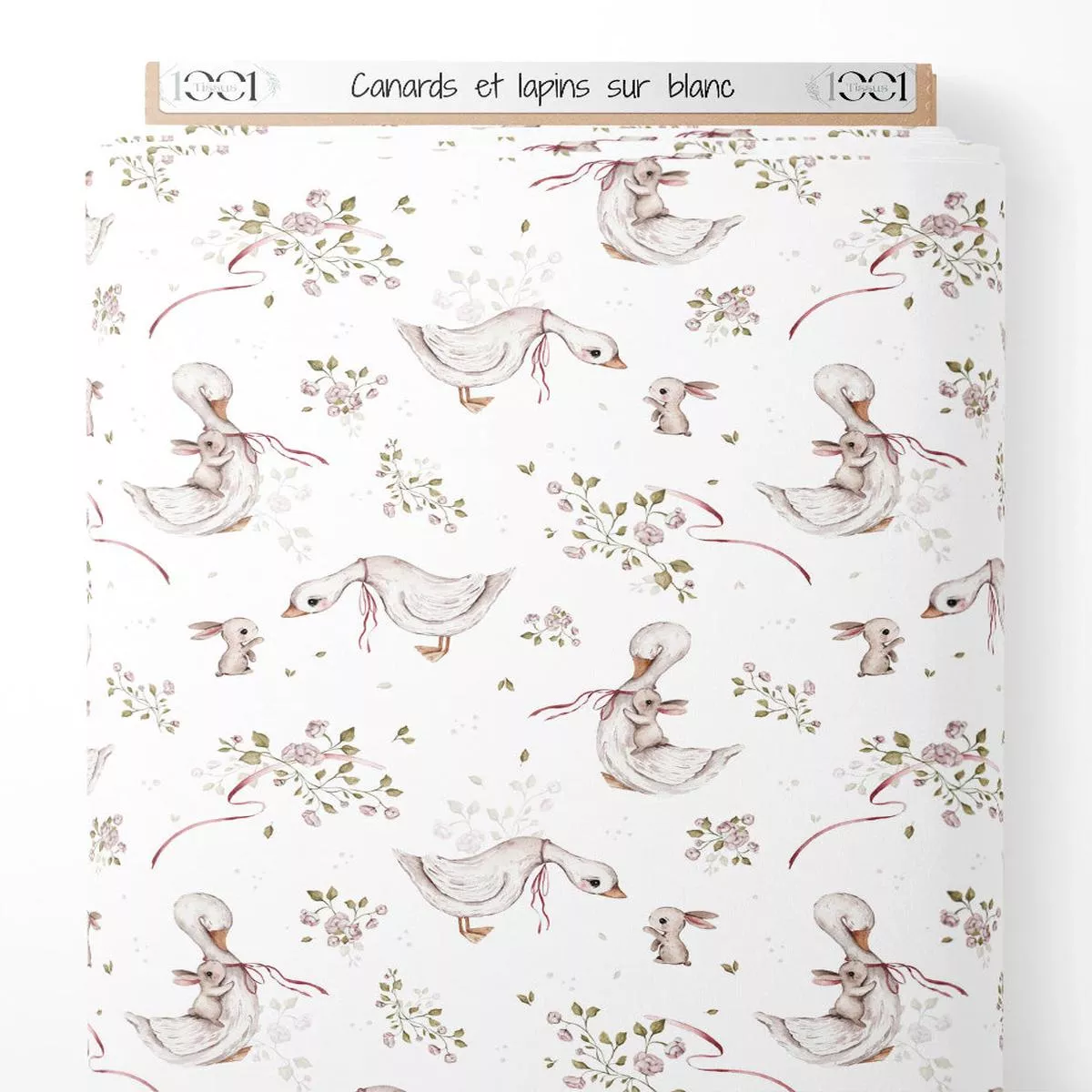 tissu-canards-et-lapins-sur-blanc Tissu – Canards et lapins sur blanc
