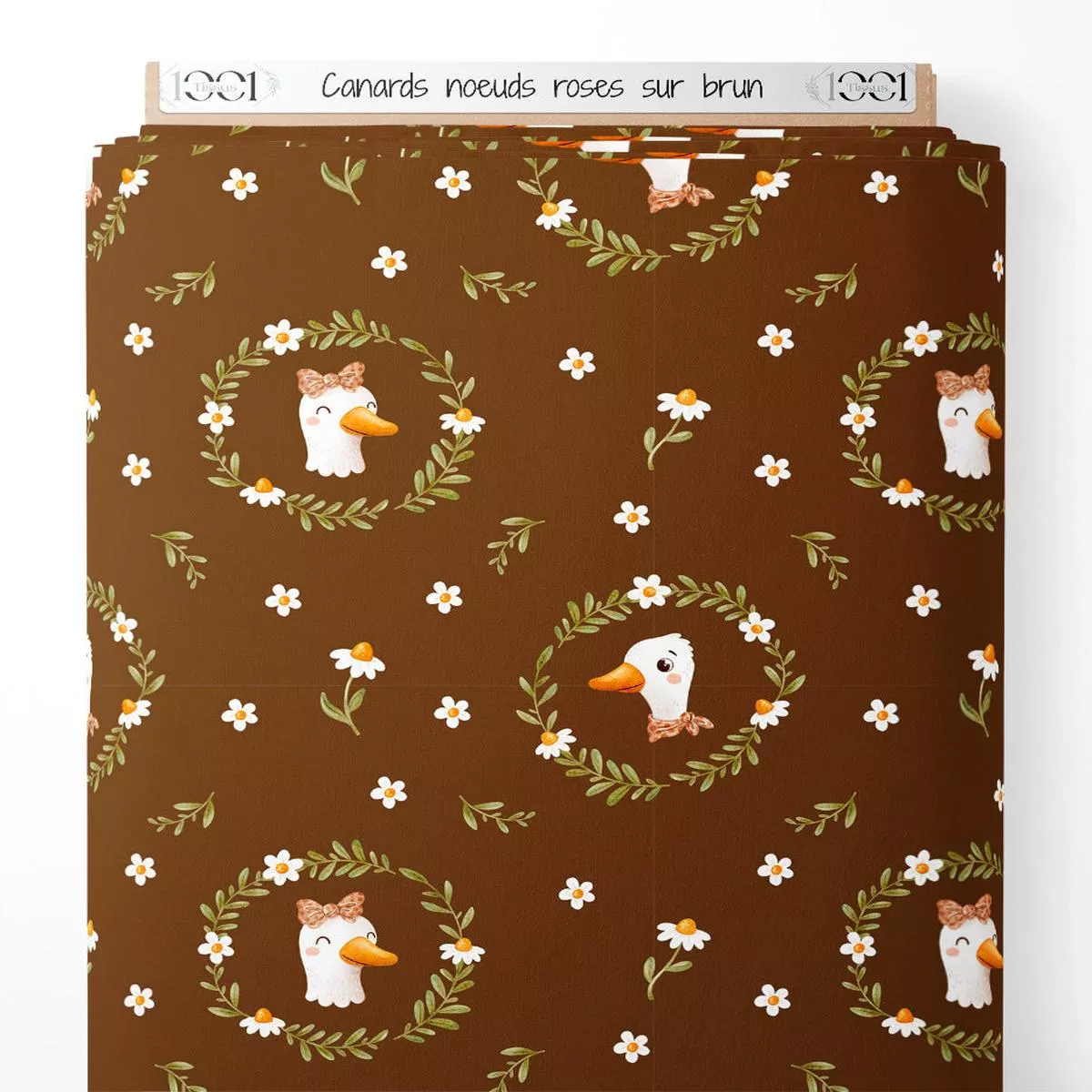tissu-canards-nuds-roses-sur-brun Tissu – Canards nuds roses sur brun