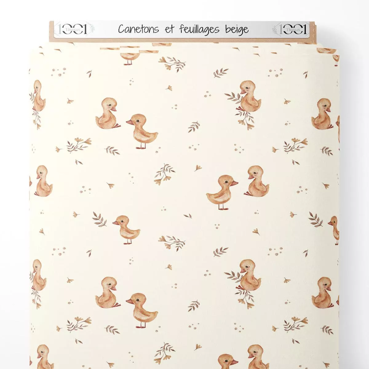 tissu-canetons-et-feuillages-beige Tissu – Canetons et feuillages beige