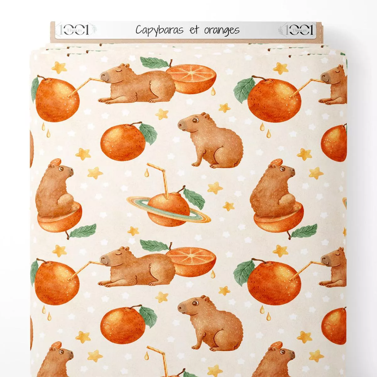 tissu-capybaras-et-oranges Tissu – Capybaras et oranges