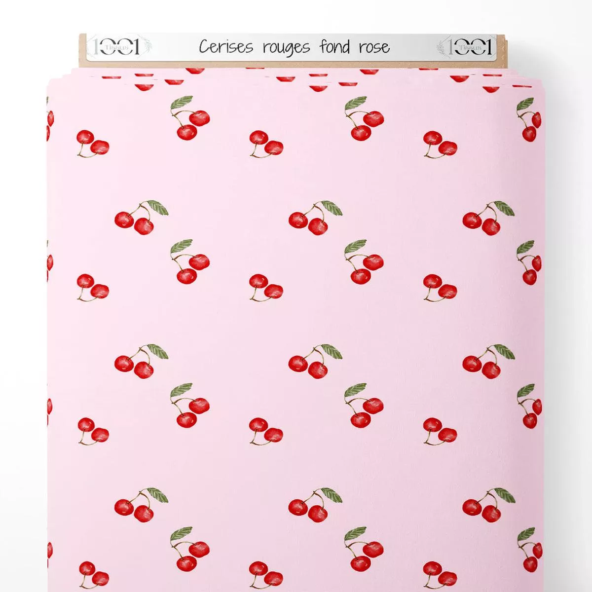 tissu-cerises-rouges-sur-fond-rose Tissu – Cerises rouges sur fond rose