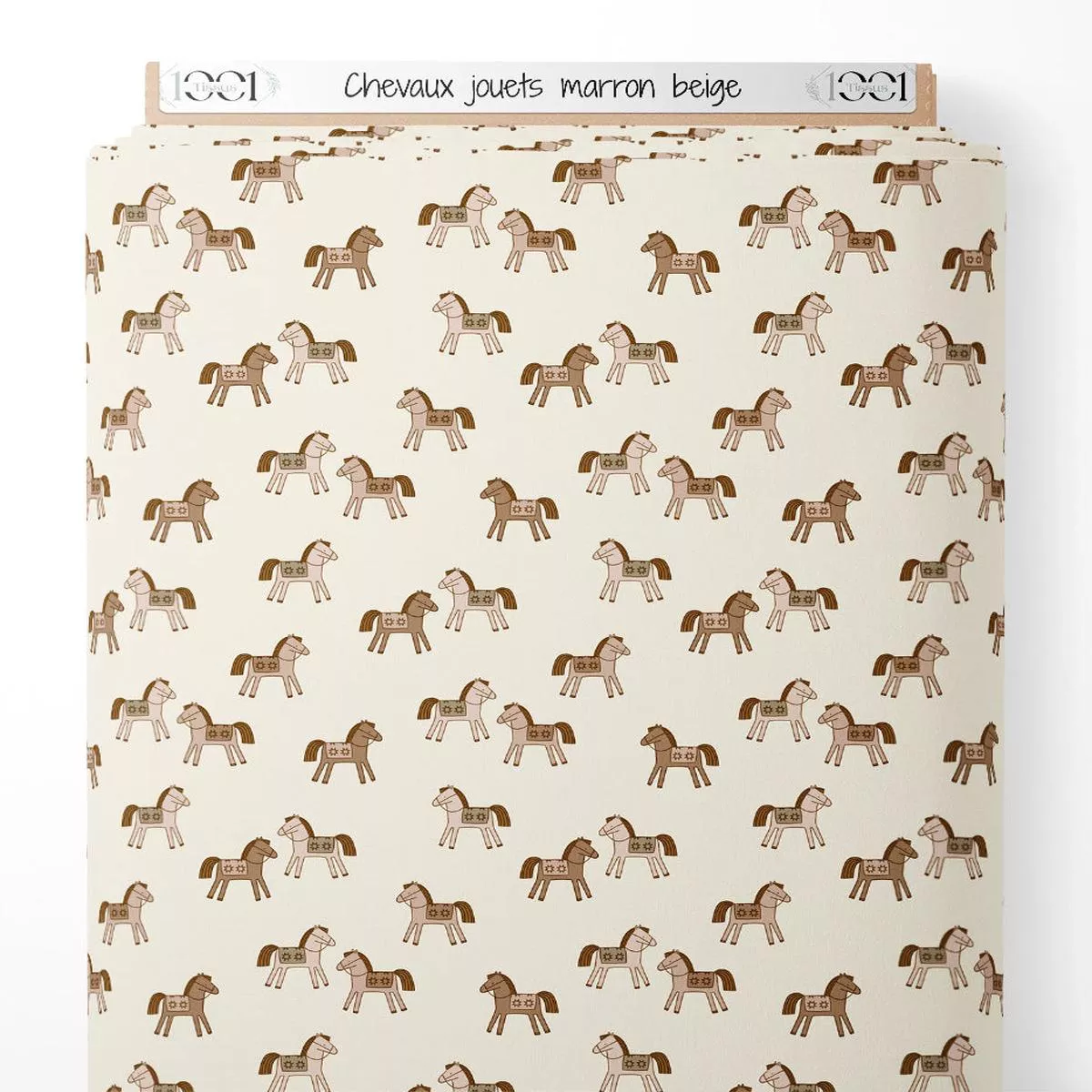 tissu-chevaux-jouets-marron-beige Tissu – Chevaux jouets marron beige