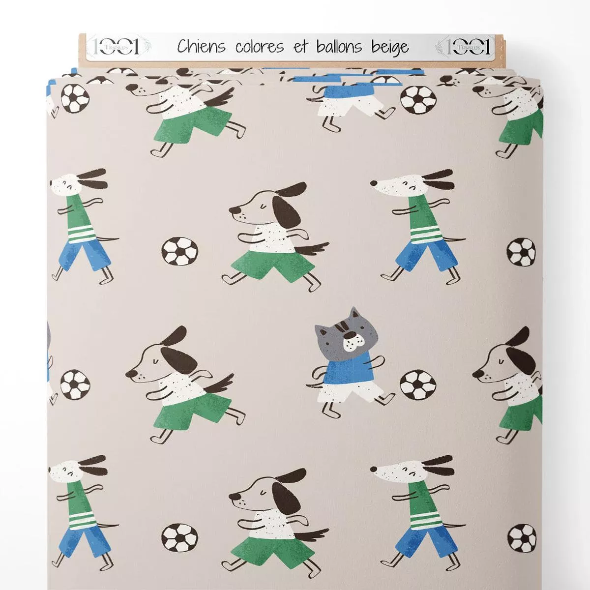 tissu-chiens-colors-et-ballons-beige Tissu – Chiens colors et ballons beige