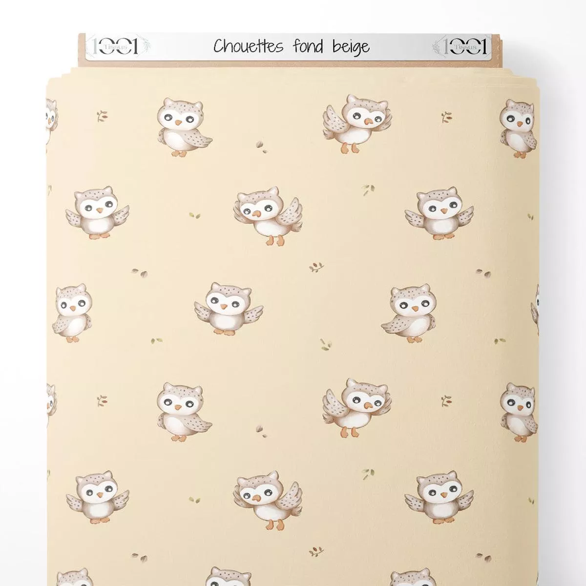 tissu-chouettes-sur-fond-beige Tissu – Chouettes sur fond beige