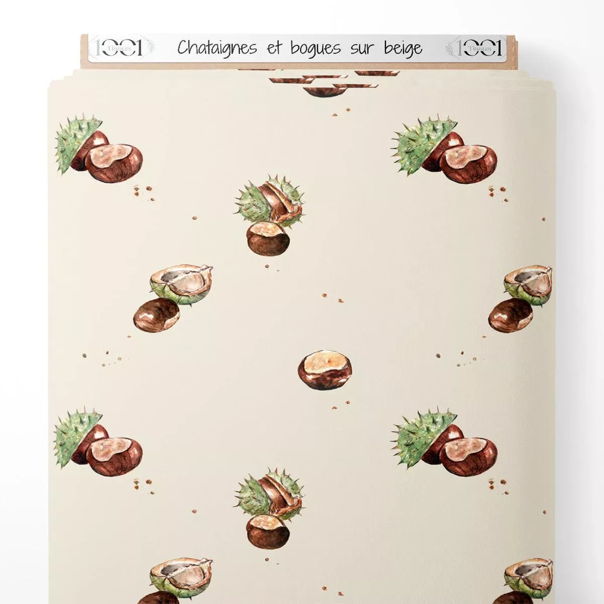 tissu-chtaignes-et-bogues-sur-beige Tissu – Chtaignes et bogues sur beige