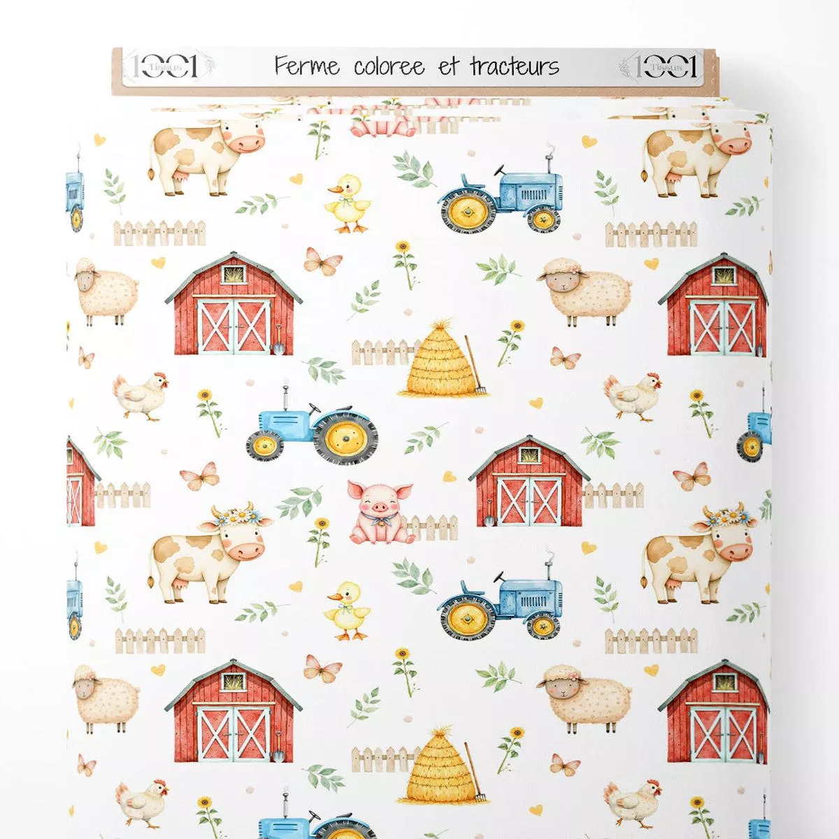 tissu-ferme-colore-et-tracteurs Tissu – Ferme colore et tracteurs