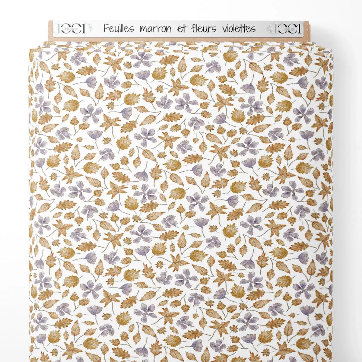 tissu-feuilles-marron-et-fleurs-violettes Tissu – Feuilles marron et fleurs violettes