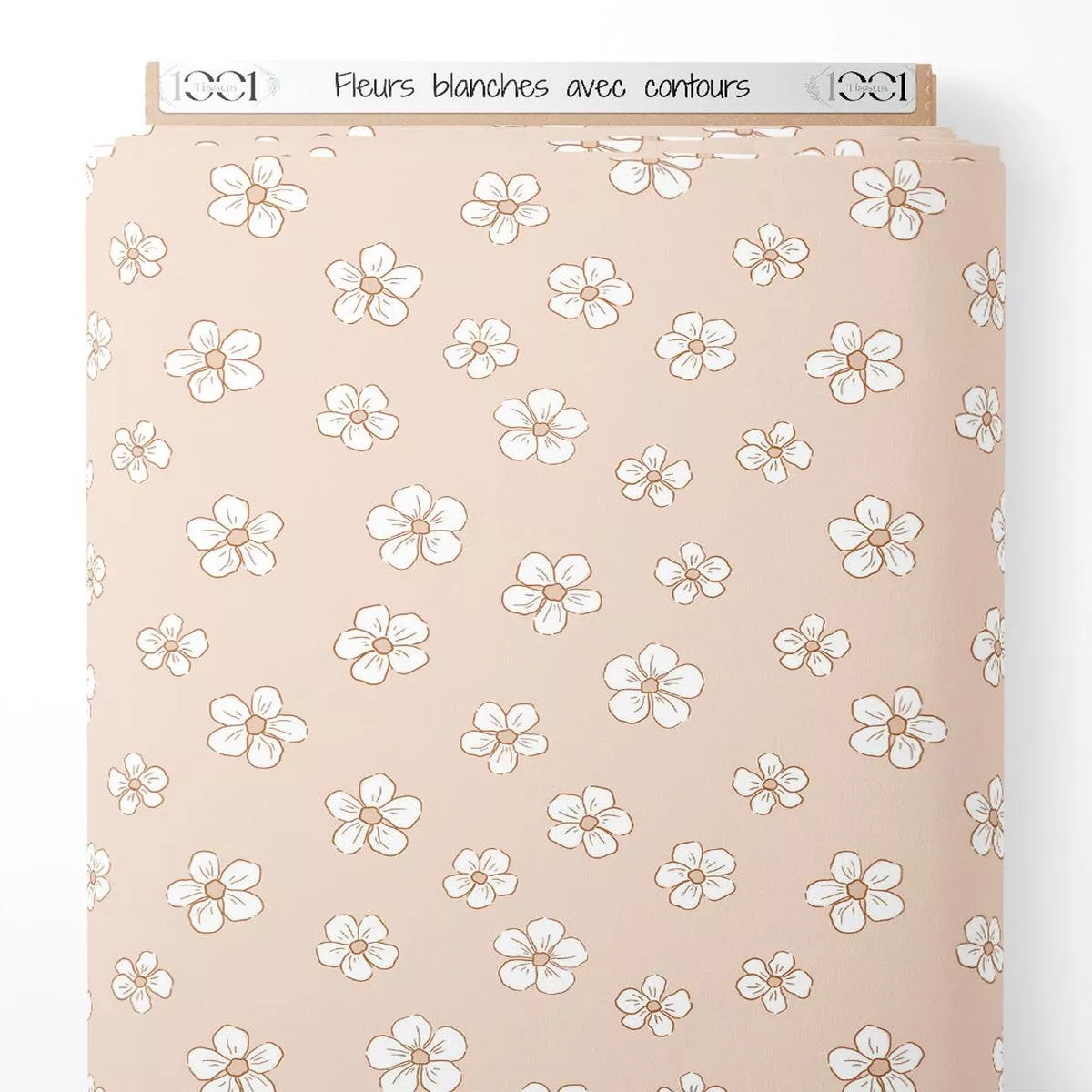Tissu – Fleurs blanches avec contours